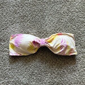 Rip Curl Bandeau Bikini Top in Cream with Pink and Yellow Leaf Print